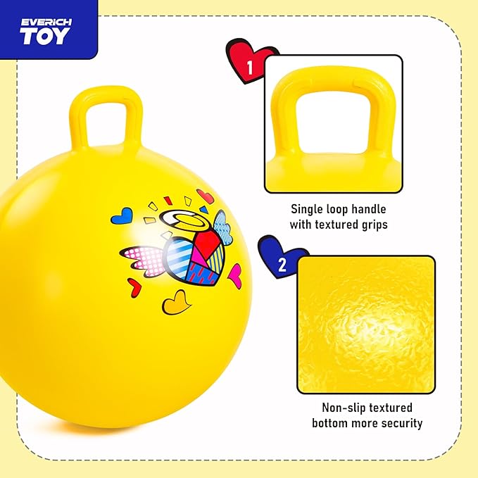 EVERICH TOY Hopper Ball for Kids, 18In Ride On Bouncy Ball with Handle, Yellow Heart Girls Toys for Indoor Outdoor Active Play Toys, Best Christmas Girls Boys Gifts for 4 5 6 7 8 Yr Old