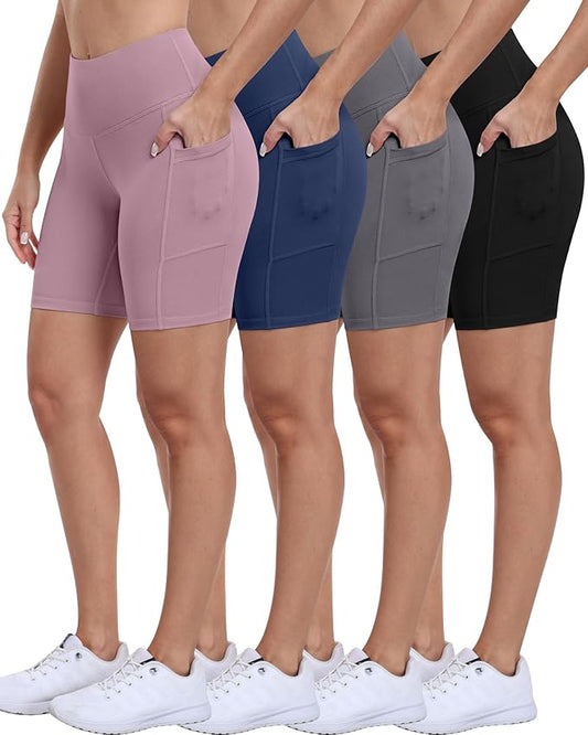 ATHVOTAR Biker Shorts Women with Pockets - 3"/5"/8" High Waisted Workout Spandex Tummy Control Gym Running Yoga Shorts