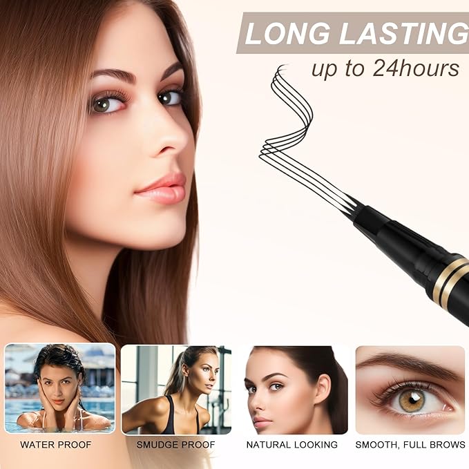 Eyebrow Pen,2-in-1 Waterproof Eyebrow Pencil with 4 Tip Microblading Brow Pen and Ultra-Precise Brow Pencil,with Dual-ended Eyebrow Brush,Eyebrow Makeup for Natural Looking - Black