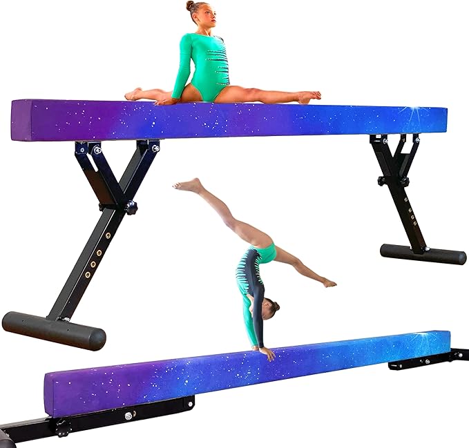 PreGymnastic 8FT Balance Beam, Raised Gymnastics Beam for Kids Ages 3-12, Home Gym Equipment for Training, Adjustable Balancing Beam Indoor, Off-Ground Competition Style