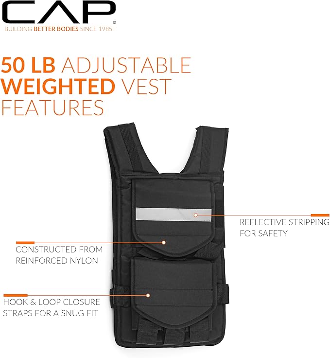 CAP Barbell Adjustable Weighted Vest | 20-150 lbs | Heavy-Duty Workout Vest with Removable Iron Weights for Strength Training, Cardio, Running, and Calisthenics