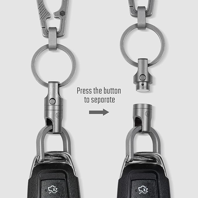 KeyUnity KA48 Titanium Magnetic Quick-Release Keychain, 360° Swivel Double-End Connector with Dual-Button Safety, 20kg Load, for Car Keys, USB Drives, and EDC Tools 2Pcs