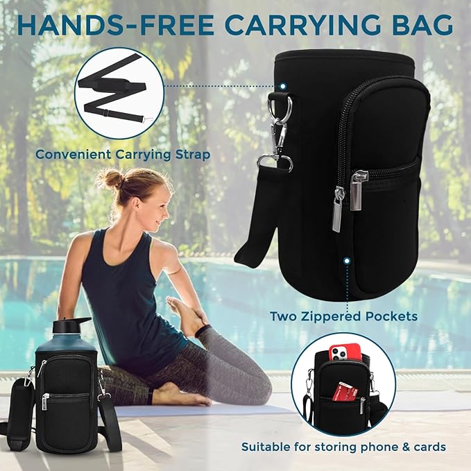 Travel Water Bottle with Carrying Bag, 3 Lids (Spout, Straw, Handle), and Bottle Brush; Leak Proof, Quality, Vacuum Insulated, Stainless Steel (Mixed Berry, 64 oz)