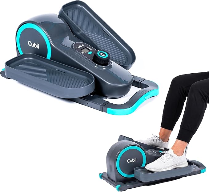Cubii GO - Under Desk Elliptical Bike Pedal Exerciser, with LCD Fitness Tracker Screen, Adjustable Resistance, Work from Home Fitness, Built-in Wheels and Portable Expanding Handle