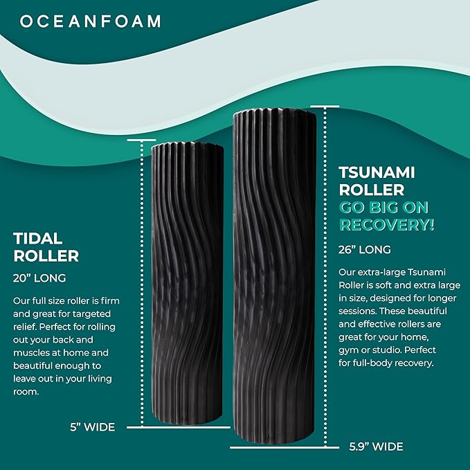 Oceanfoam Tsunami Roller (Black & Charcoal Marbled) - Extra-Large, 26" x 5.9" - Soft, Textured Foam Roller for Physical Therapy, Back Pain, Exercise & Stretching - Yoga, Athletics, & Wellness