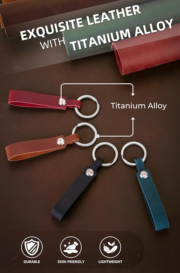 KEEPO LINK Leather Keychain Strap with Titanium Key Ring, Detachable Leather Key Chain Key Fob Holder for Men, OLM03