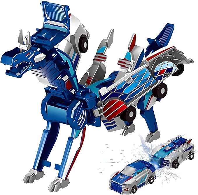 Aimery Collision Transforming Dinosaur Car Toy, 2 Magnetic Cars Convert into Dinosaur Toys,Dino Robot Toy, Boys Toys,Kids Toys, Party Birthday for Kids (Blue)