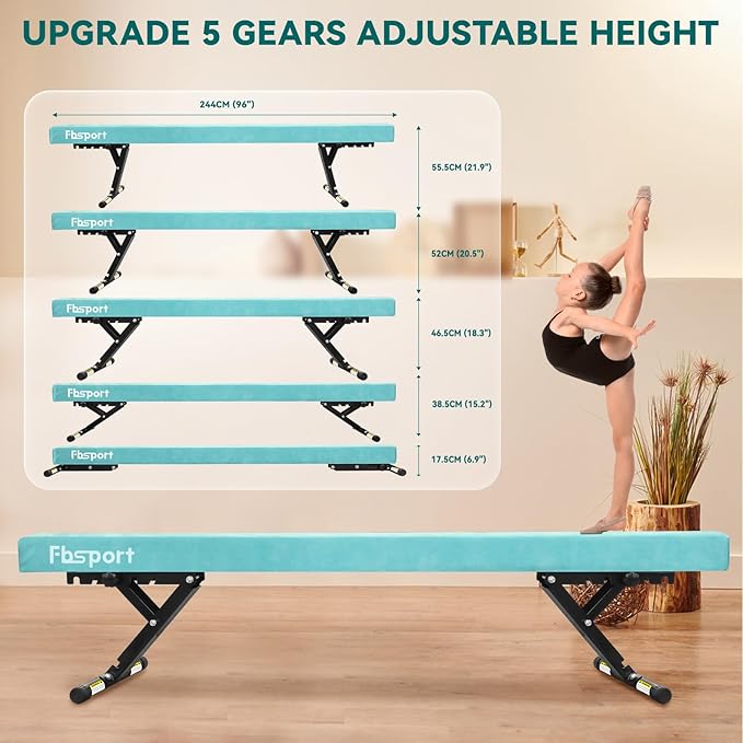 FBSPORT 8ft Adjustable Balance Beam: High and Low Floor Beam Gymnastics Equipment for Kids/Adults,Gymnastics Beam for Training,Practice, Physical Therapy and Professional Home Training with Legs