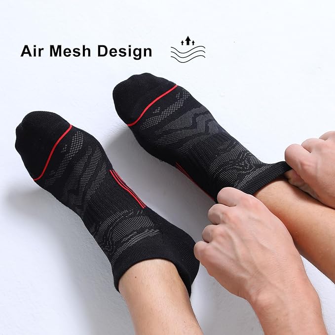 FITRELL Men's 6 Pack Ankle Running Socks Low Cut Cushioned Athletic Sports Socks 7-9/9-12/12-15
