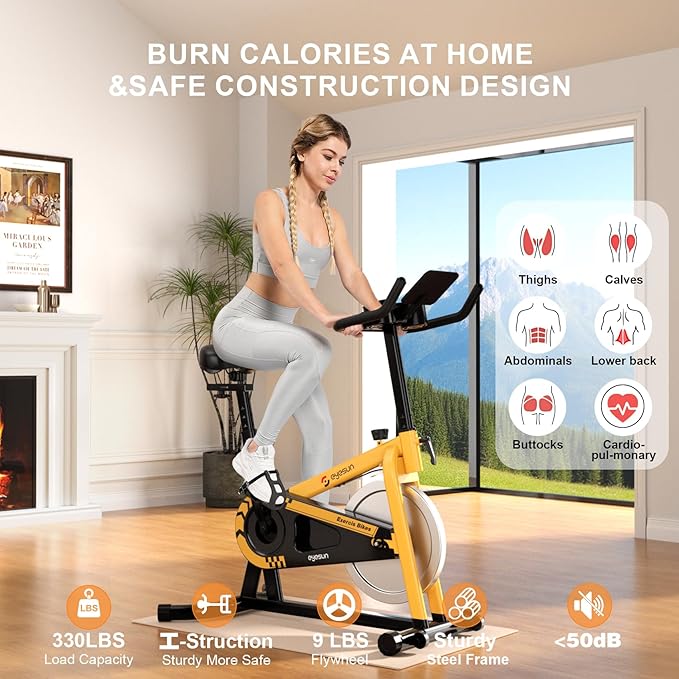 Exercise Bikes for Home,Indoor Cycling Bike with Adjustable Magnetic,Brake Pad Resistance Silent Belt Drive,330lbs Weight Capacity &Upgraded Version Seat for Home Cardio&Weight Loss