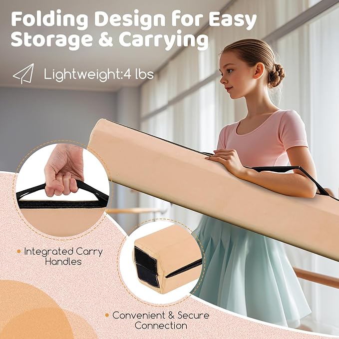 Giantex 7FT/8FT/9FT Balance Beam, Folding Gymnastics Beam w/Carry Handles, Floor Foam Gymnastics Equipment for Kids, Non Slip Rubber Base for Exercise, Practice & Professional Home Training