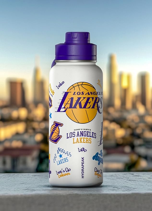 Hydrapeak x NBA Officially Licensed Los Angeles Lakers 32oz Active Water Bottle Chug Lid Stainless Steel Reusable Double Wall Celebrating The City Of Los Angeles