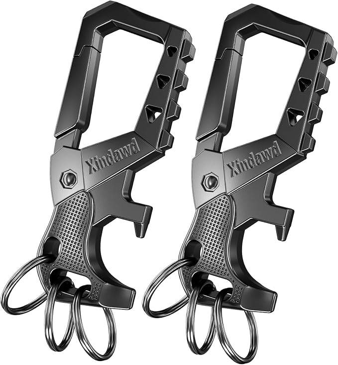 Heavy duty metal keychains, Carabiner Clip Keychain with Bottle Opener, 3 Key Rings for Car Keys, Family Present for Men and Women(Black-2pcs)