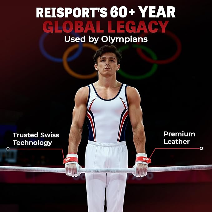Reisport Men's High Bar Gymnastics Grips - Durable Leather Hand Grips for Gymnastics Bars Men & Boys - Gymnastics Equipment & Accessories for Advanced Gymnasts