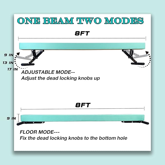 Adjustable Balance Beam for Kids, 8FT Gymnastics Beam with Anti-Slip Legs, High and Low Floor Beam for All Gymnastics Levels, Professional Gymnastic Equipment for Home, Gym Center