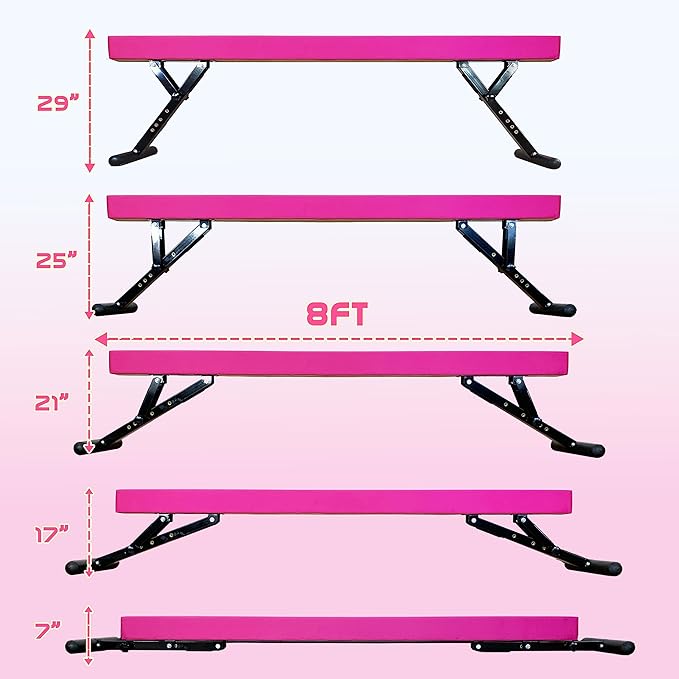 PreGymnastic 8FT Balance Beam, Raised Gymnastics Beam for Kids Ages 3-12, Home Gym Equipment for Training, Adjustable Balancing Beam Indoor, Off-Ground Competition Style