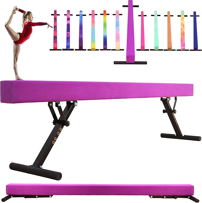 8 Ft Gymnastic Balance Beam with Adjustable Height From7 inch to 22 inch for Kids Children Home Practice, Adjustable Balance Beam with Leg, High and Low Floor Gymnatic Training Beam
