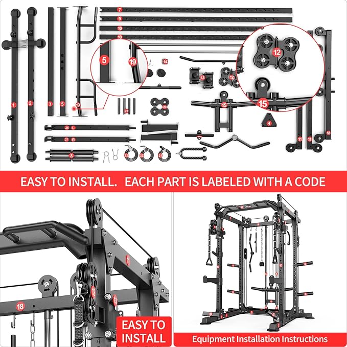 Power Rack Power Cages Multi-Function Squat Rack with Cable Crossover System Selectable More Training Attachment Weight Cage for Garage Home Gym