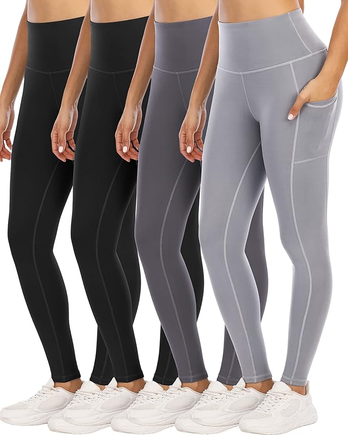 4 Pack Leggings with Pockets for Women,High Waist Tummy Control Workout Yoga Pants