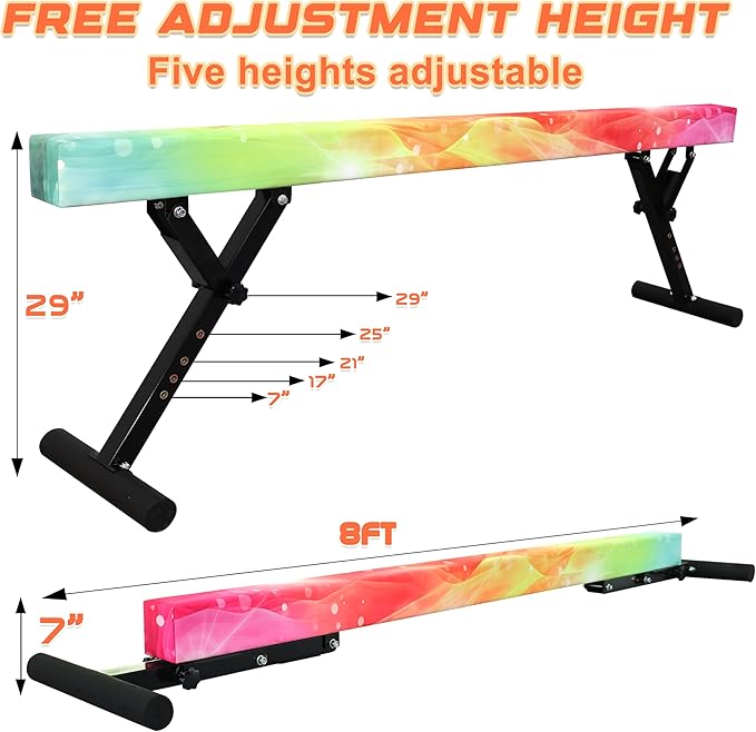 Adjustable Balance Beam for Kids, 8FT Gymnastics Beam with Anti-Slip Legs, High and Low Floor Beam for All Gymnastics Levels, Professional Gymnastic Equipment for Home, Gym Center
