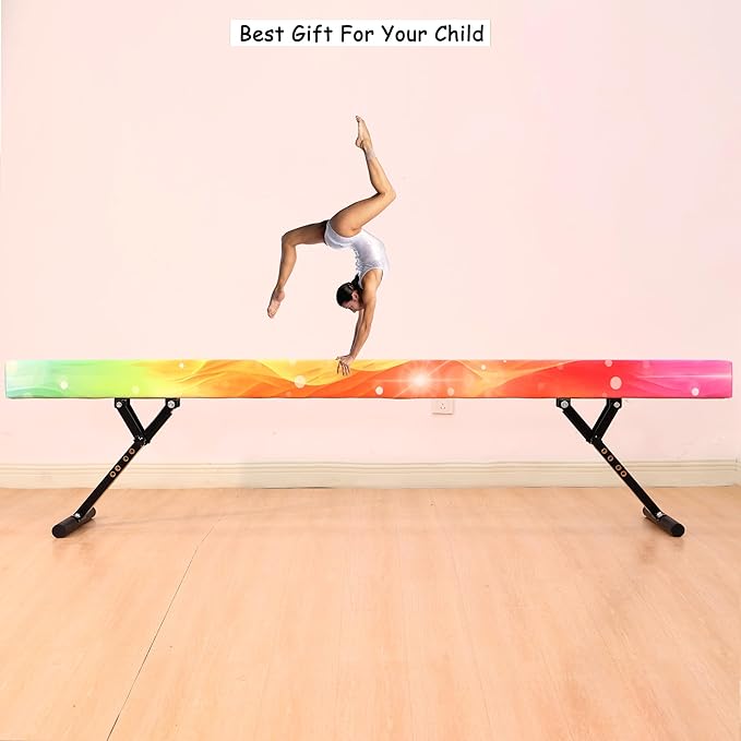 8 Ft Gymnastic Balance Beam with Adjustable Height From7 inch to 22 inch for Kids Children Home Practice, Adjustable Balance Beam with Leg, High and Low Floor Gymnatic Training Beam