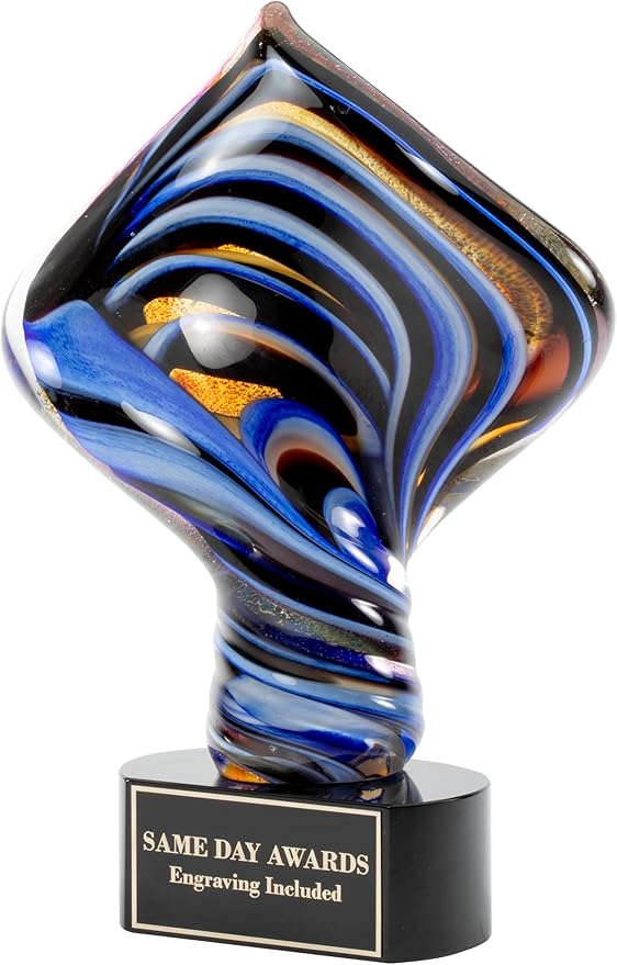 Hand-Blown Art Glass Award – Custom Engraved Elegant Award for Corporate, Sports Retirement Volunteer Recognition Leadership Personal Milestones Employee Gifts