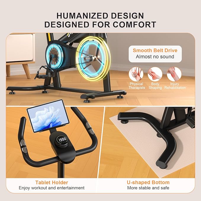 Exercise Bikes for Home,Indoor Cycling Bike with Adjustable Magnetic,Brake Pad Resistance Silent Belt Drive,330lbs Weight Capacity &Upgraded Version Seat for Home Cardio&Weight Loss
