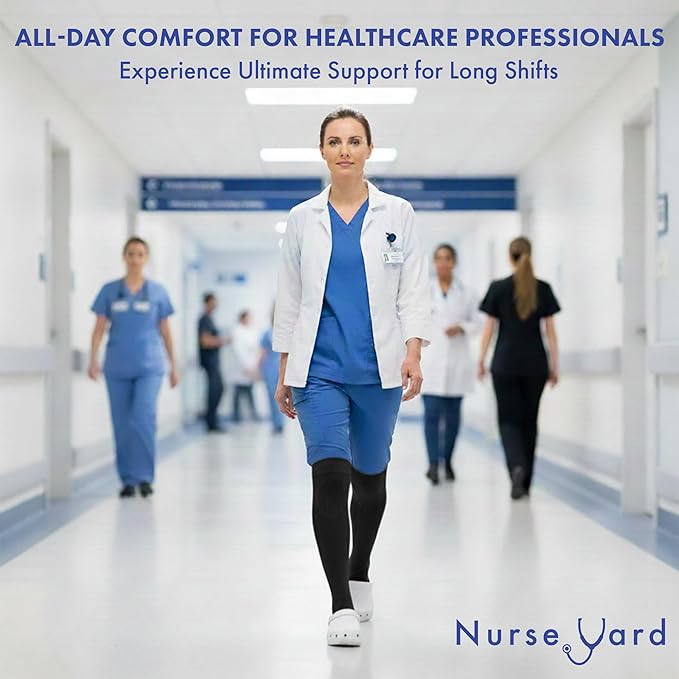 Nurse Yard Compression Socks for Women and Men | 20-30mmHg Graduated Medical Compression Socks for Nurses | Travel and Flying | Athletic Support for Running, Best Compression Socks | 1 Pair Core2Black