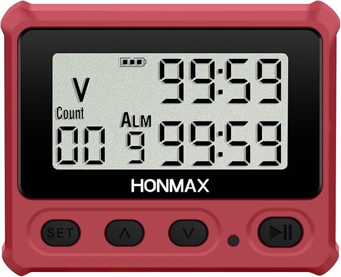 Digital Interval Timer, Stopwatch with Backlight, USB-C Rechargeable Clock, Red