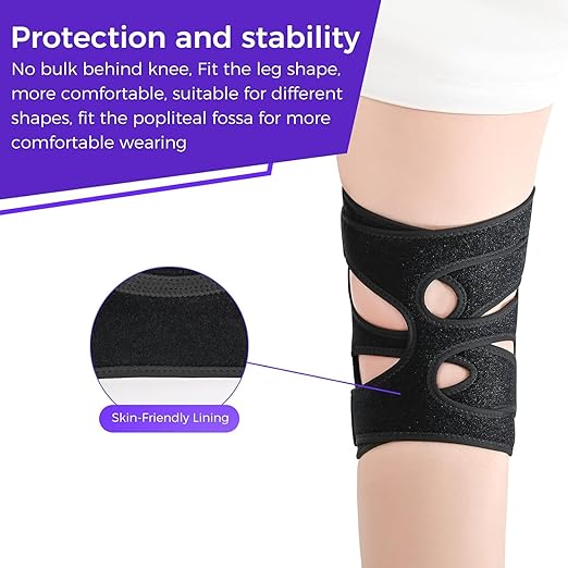 Knee Support Brace for Women Men, Adjustable Knee Compression Sleeve Brace Patellar Pad Tendon - Arthritis Pain, Meniscus Tear, Injury Recovery, Running, Workout, Neoprene Knee Braces with Stabilizers and Open Patella, Black