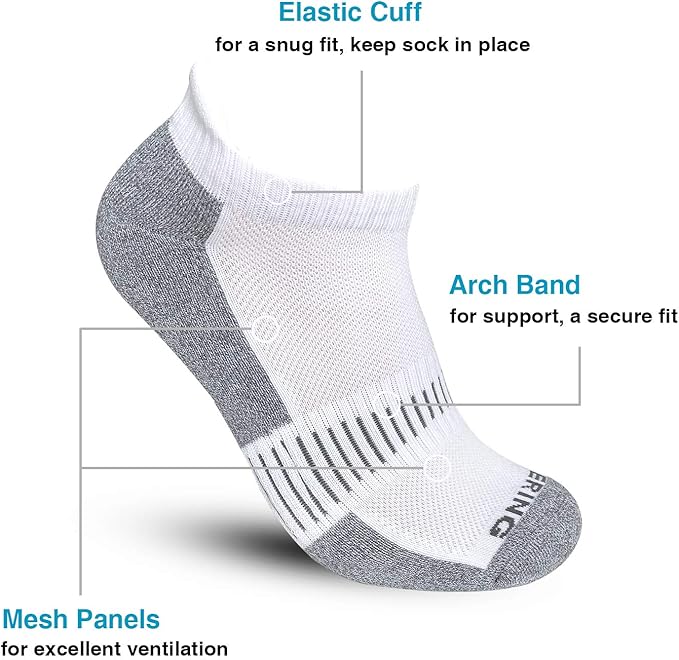 BERING Men's Athletic Running Ankle Socks Cushioned Heel Tab (6 Pairs)