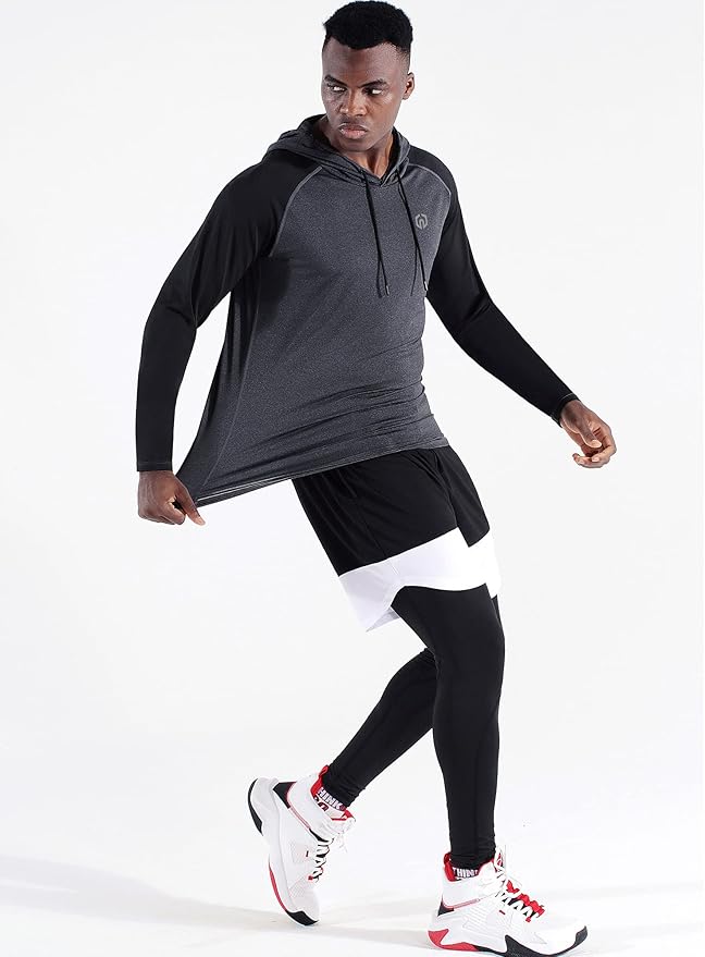 NELEUS Men's Dry Fit Athletic Shirt Workout Running Long Sleeve Shirts with Hoods