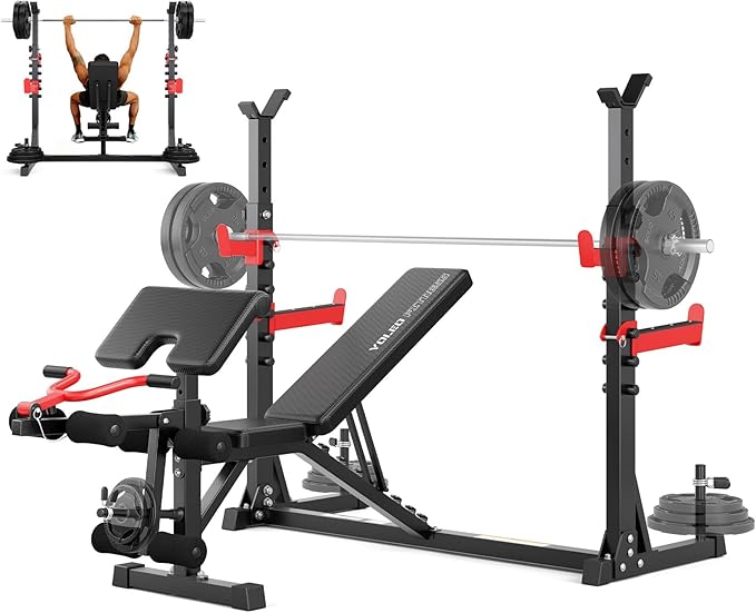 YOLEO 1980LBS Adjustable Weight Bench Set, 47.44" Wide Grip, Workout Bench with Squat Rack, Leg Extension, Preacher Curl, Bench Press with Safety Bar Catches, Weight Benches for Home Gym