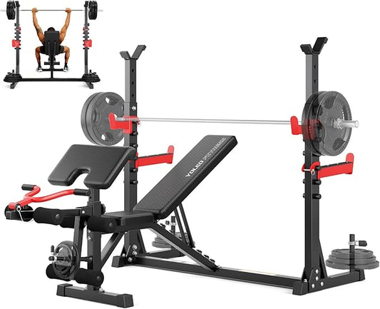 YOLEO 1980LBS Adjustable Weight Bench Set, 47.44" Wide Grip, Workout Bench with Squat Rack, Leg Extension, Preacher Curl, Bench Press with Safety Bar Catches, Weight Benches for Home Gym