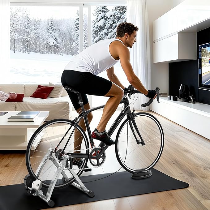 Sportneer Bike Trainer - Magnetic Stationary Bike Stand for 26-28" & 700C Wheels - Adjustable 6 Level Resistance Bike Trainer Stand for Indoor Riding with Quick Release Lever & Front Wheel Riser Block