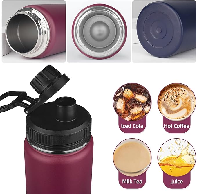 MEZMUT Insulated 24oz Stainless Steel Water Bottle with Straw & 2 Lids - Sports Metal Thermos Cup - Double Walled Vacuum Insulated Bottle - Leak-Proof Travel (Gradient Red Blue)