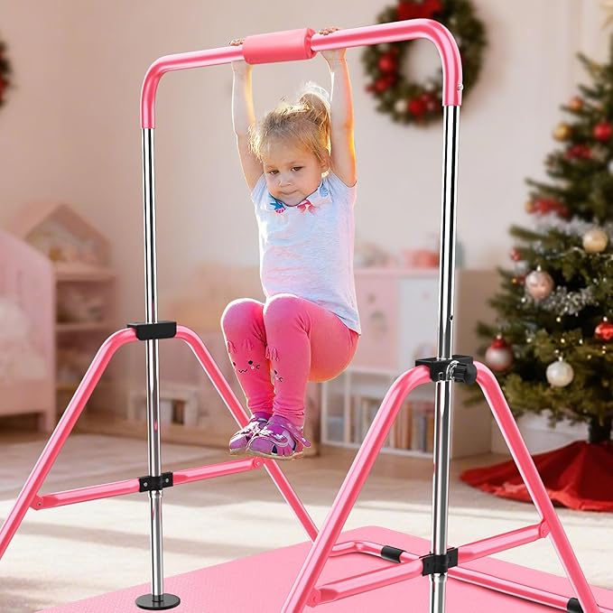 HYD-Parts Gymnastics Bar with Mat, Foldable Gymnastics Horizontal Bar Height Adjustable, Gymnastics Equipment for Kids 3-12 Ages, Children's Gifts