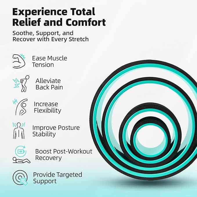 Back Roller Wheel for Back Pain – 4-Pack Yoga Wheel Set for Deep Tissue Massage, Stretching & Posture Support – EVA Foam Back Stretcher – Supports Up to 500lbs