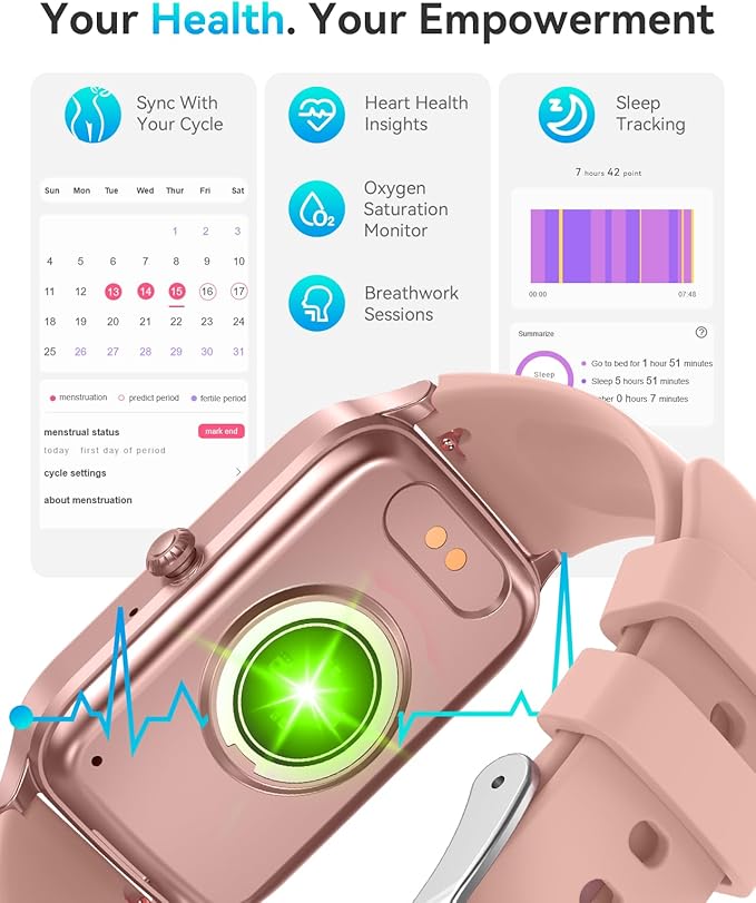 Fitness Activity Tracker for Women Men, Smart Watch Compatible with iPhone Android, IP68 Waterproof Step Counter with 110+ Sports, Sleep Monitor, Calorie Counter (Casual, Pink, 1.57)
