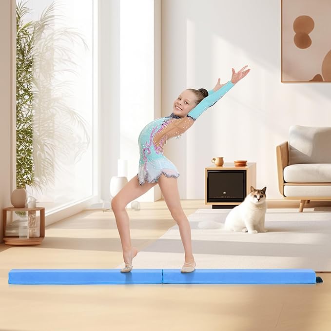Giantex 7FT/8FT/9FT Balance Beam, Folding Gymnastics Beam w/Carry Handles, Floor Foam Gymnastics Equipment for Kids, Non Slip Rubber Base for Exercise, Practice & Professional Home Training