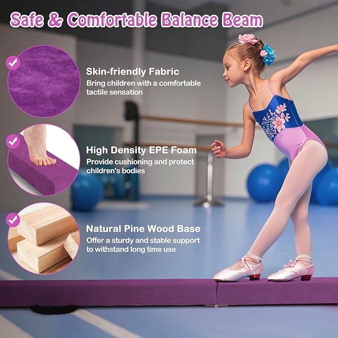 Giantex 7FT/8FT/9FT Balance Beam, Folding Gymnastics Beam w/Carry Handles, Floor Foam Gymnastics Equipment for Kids, Non Slip Rubber Base for Exercise, Practice & Professional Home Training