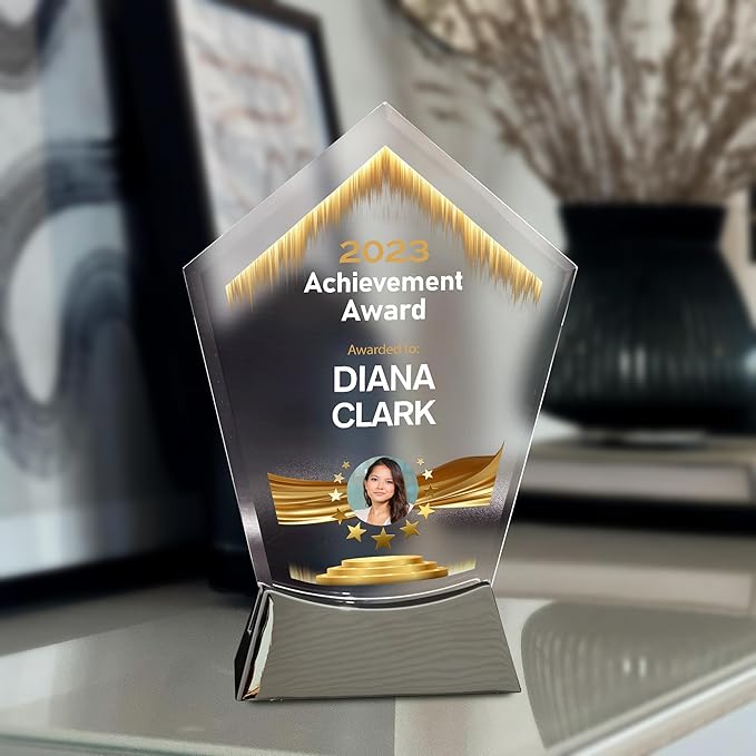 7 1/2" Personalized Glass Plaque for Trophies, Custom Award for Employee of the Month, Retirement, Leadership & Appreciation Gift J Awards (D5)