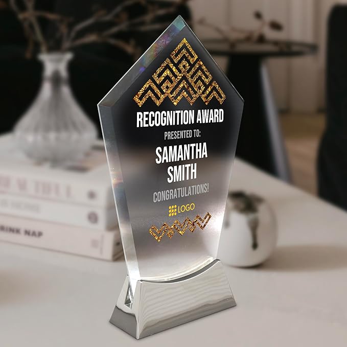 7 1/2" Personalized Glass Plaque for Awards and Trophies Custom Award for Employee of the Month, Retirement, Leadership and Appreciation Gift J Awards (D2)