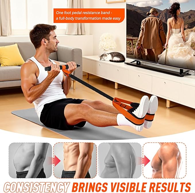 Upgraded Durable Pedal Resistance Band with Handle, Thickened Latex Tubes and Soft Foam Fabric Foot Pedal, Sit Up Exercise Equipment for Abdomen, Waist, Arm, Core/ABS, Leg, Physical Therapy