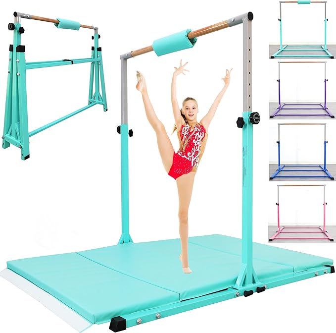 Foldable Gymnastic Bar for Kids Ages 3-20,5FT/6FT Horizontal Bar Base Length,Height Adjustable Kids Training Bar for Gymnastics,Gymnastics Equipment for Home Clubs