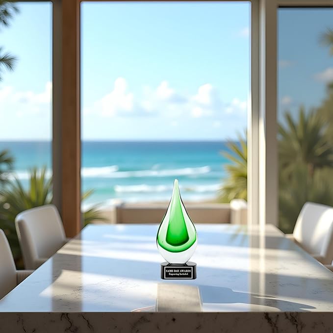 Hand-Blown Art Glass Award – Custom Engraved Elegant Award for Corporate, Sports Retirement Volunteer Recognition Leadership Personal Milestones Employee Gifts