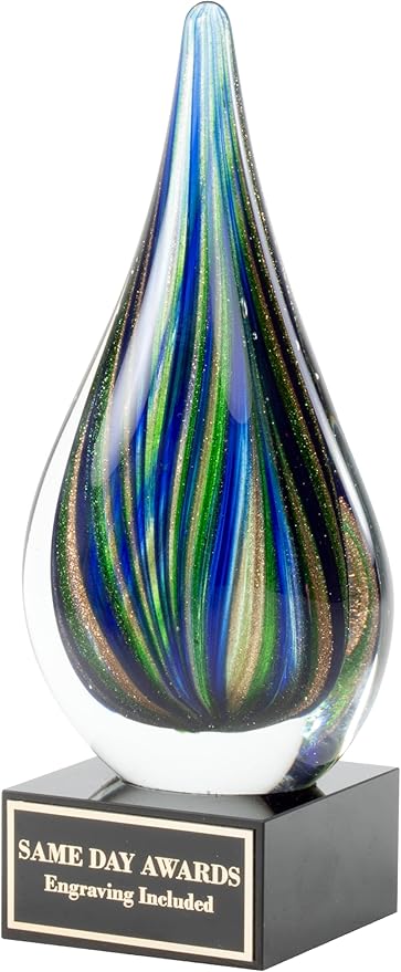 Hand-Blown Art Glass Award – Custom Engraved Elegant Award for Corporate, Sports Retirement Volunteer Recognition Leadership Personal Milestones Employee Gifts