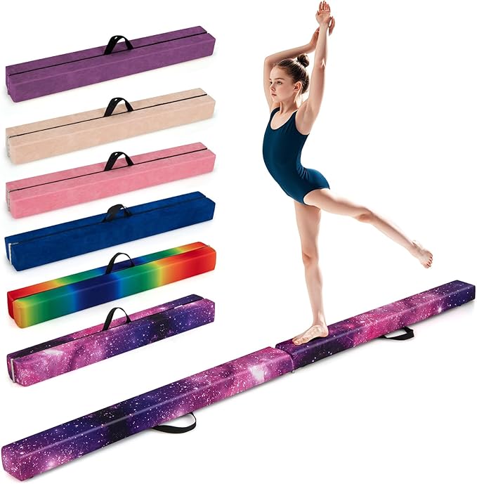 Giantex 7FT/8FT/9FT Balance Beam, Folding Gymnastics Beam w/Carry Handles, Floor Foam Gymnastics Equipment for Kids, Non Slip Rubber Base for Exercise, Practice & Professional Home Training