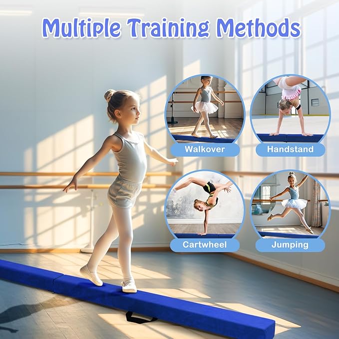 Giantex 7FT/8FT/9FT Balance Beam, Folding Gymnastics Beam w/Carry Handles, Floor Foam Gymnastics Equipment for Kids, Non Slip Rubber Base for Exercise, Practice & Professional Home Training