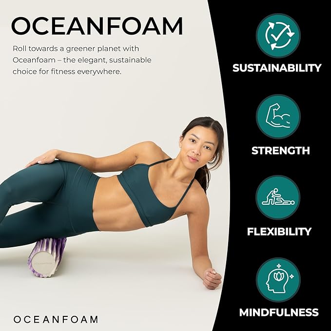 Oceanfoam Tidal Roller - Purple Marbled - Muscle Massage Foam Roller for Back Pain & Stretching - Firm and Ergonomic Wide Wave Textured - Yoga, Athletics, & Wellness - Full Size, 20" x 5"